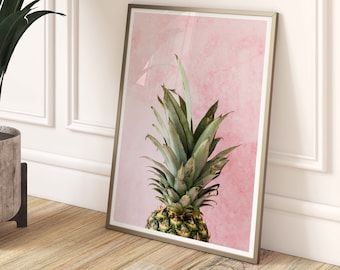 Pineapple Pink Wall Art, Tropical Print, Pineapple Poster, Pineapple Art, Wall Art, Minimalist, Contemporary Print, Food Photography