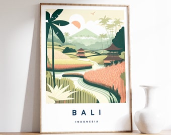 Bali Illustration Print, Bali Poster Wall Art, Travel Print, Indonesia Print, Travel Decor, Asia Colourful Travel Print, A5/A4/A3/A2
