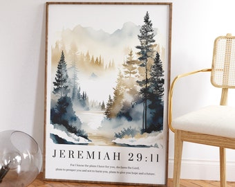 Jeremiah 29:11 Wall Art Print, Christian Faith Posters, Bible Verse Decor Prints, Watercolour Art Prints, Modern Christian Scripture Art
