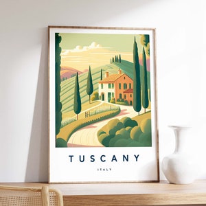 Impresión de ilustración de la Toscana, póster de la Toscana, arte mural italiano, impresión de viaje, impresión de Italia, decoración de viaje, impresión de viaje colorida, A5/A4/A3/A2