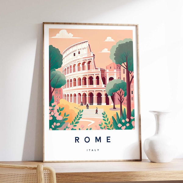 Impression d'illustration de Rome, affiche de Rome, art mural italien, impression de voyage, impression d'Italie, décoration de voyage, impression de voyage colorée, A5/A4/A3/A2