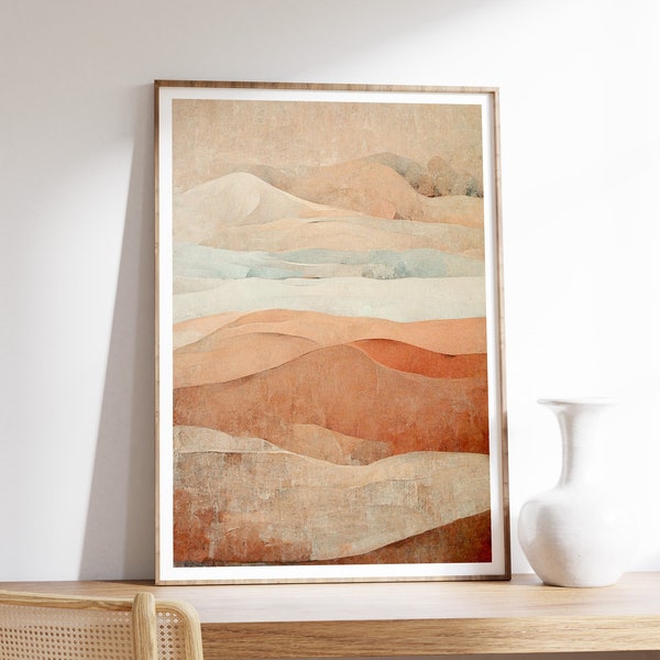 Terracotta Beige Abstract Landscape, Watercolour Marbled Print, Boho, Scandi, Natural Decor, Living Room Wall Decor, Earthy Tones