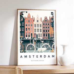 Amsterdam Illustration Print, Amsterdam Poster, Netherlands Wall Art, Dutch Canals, Travel Print, Amsterdam Travel Decor, A5/A4/A3/A2