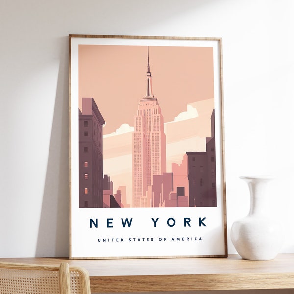 Impresión de ilustración de Nueva York, cartel de Nueva York, arte de la pared de la ciudad de Nueva York, arte de viajes de EE. UU., impresión de viajes, decoración de viajes estadounidenses, A5/A4/A3/A2