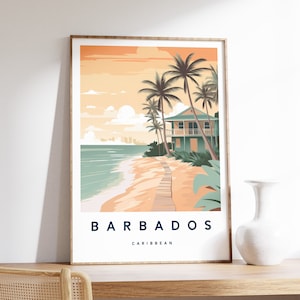 Stampa illustrazione Barbados, poster Barbados, arte murale caraibica, arte di viaggio, stampa di viaggio, decorazione di viaggio isola caraibica, A5/A4/A3/A2