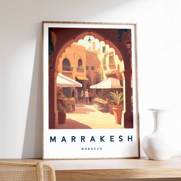 Impression d'illustration de Marrakech, Art mural d'affiche de Marrakech, impression de voyage, impression du Maroc, décor de voyage en Afrique, impression colorée de voyage, A5/A4/A3/A2