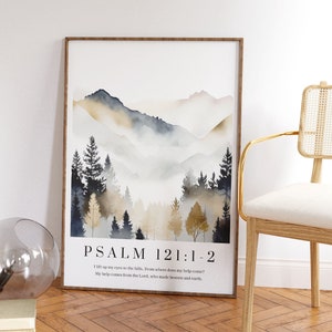 Stampa artistica da parete Salmo 121:1, poster sulla fede cristiana, stampe decorative con versetti della Bibbia, stampe artistiche ad acquerello, moderna arte murale con le Scritture cristiane
