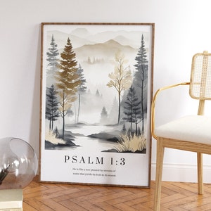 Psalm 1:3 Wall Art Print, Christian Faith Posters, Bible Verse Decor Prints, Watercolour Art Prints, Modern Christian Scripture Wall Art