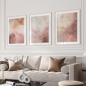 Abstract Blush Pink Set of 3 Prints, Set of 3 Brush Stroke Prints, Abstract Wall Art, Modern Bedroom Room Decor, Living Room Print Set