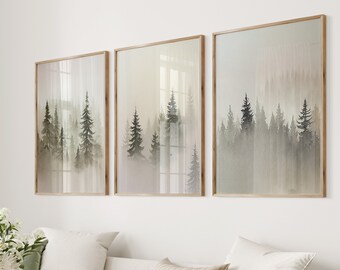 Minimalist Tree Print Set: Abstract Watercolor Forest Landscape