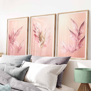 Blush Pink Leaves Print Set: Abstract Watercolor Botanical Art