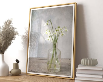 Snowdrops Still Life Fine Art Print: Rustic Farmhouse Decor