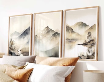 Large Beige Landscape Painting With Big Sky, Printable