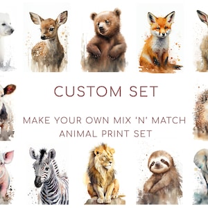 Custom Set Watercolour Animal Prints, Animals Print Set, Nursery Decor Prints, Child's Bedroom Art, Gallery Wall, Multiple Print Set