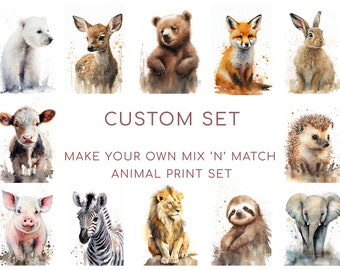 Custom Set Watercolour Animal Prints, Animals Print Set, Nursery Decor Prints, Child's Bedroom Art, Gallery Wall, Multiple Print Set