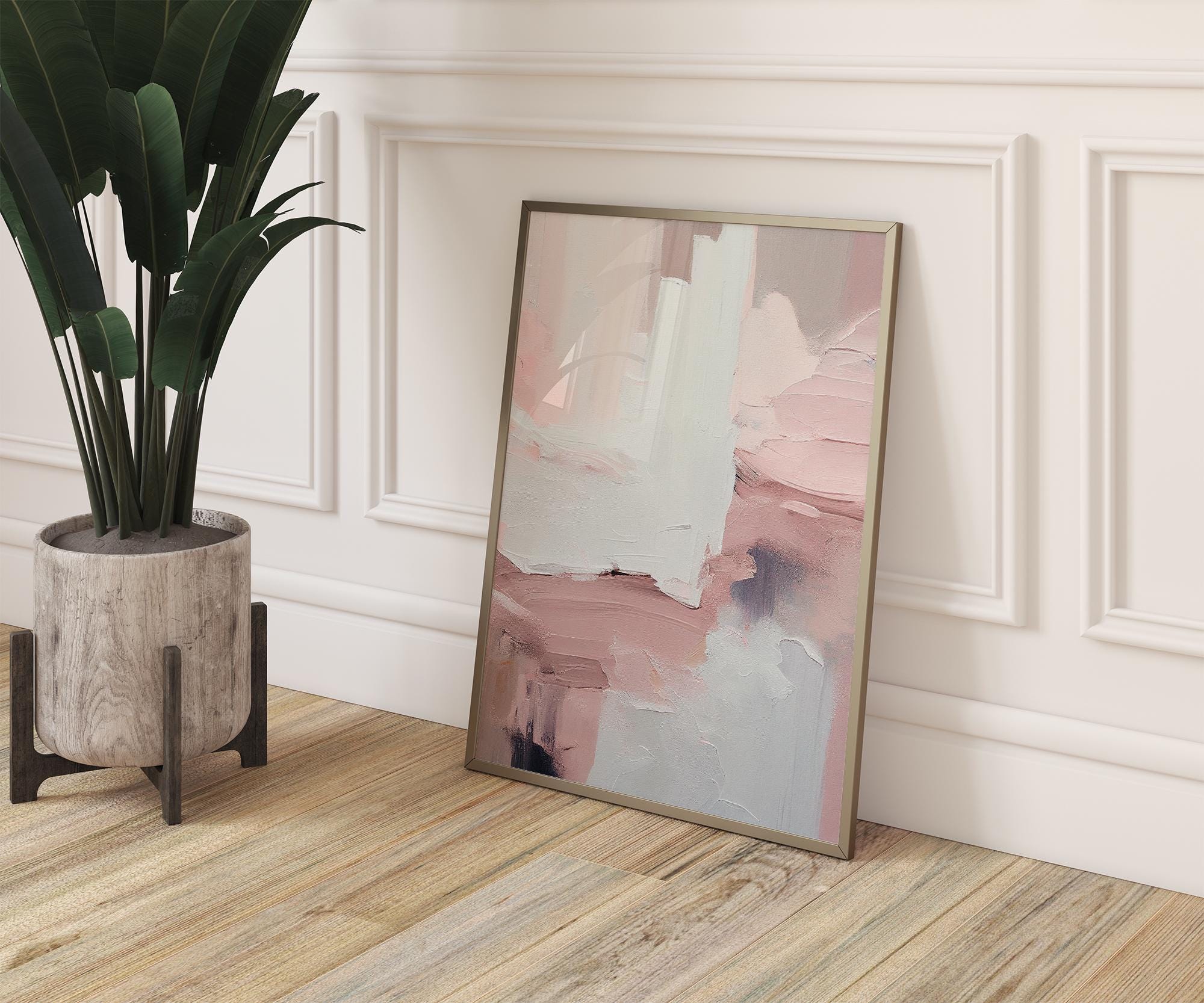 Set of 3 Abstract Pink White Black Prints, Set of 3 Brush Stroke Prints ...
