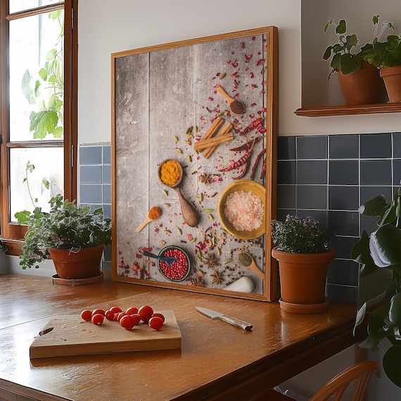 Colorful Spices Still Life Photography Print: Rustic Kitchen Wall