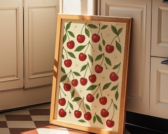 Cherries Watercolour Kitchen Print, Cottagecore Fruit Wall Art