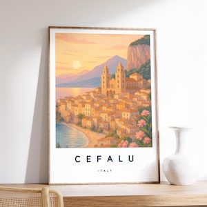 Impresión de Cefalú, póster de Sicilia, arte mural italiano, impresión de viaje, impresión de Italia, decoración de viaje, impresión de viaje colorida, A5/A4/A3/A2/A1