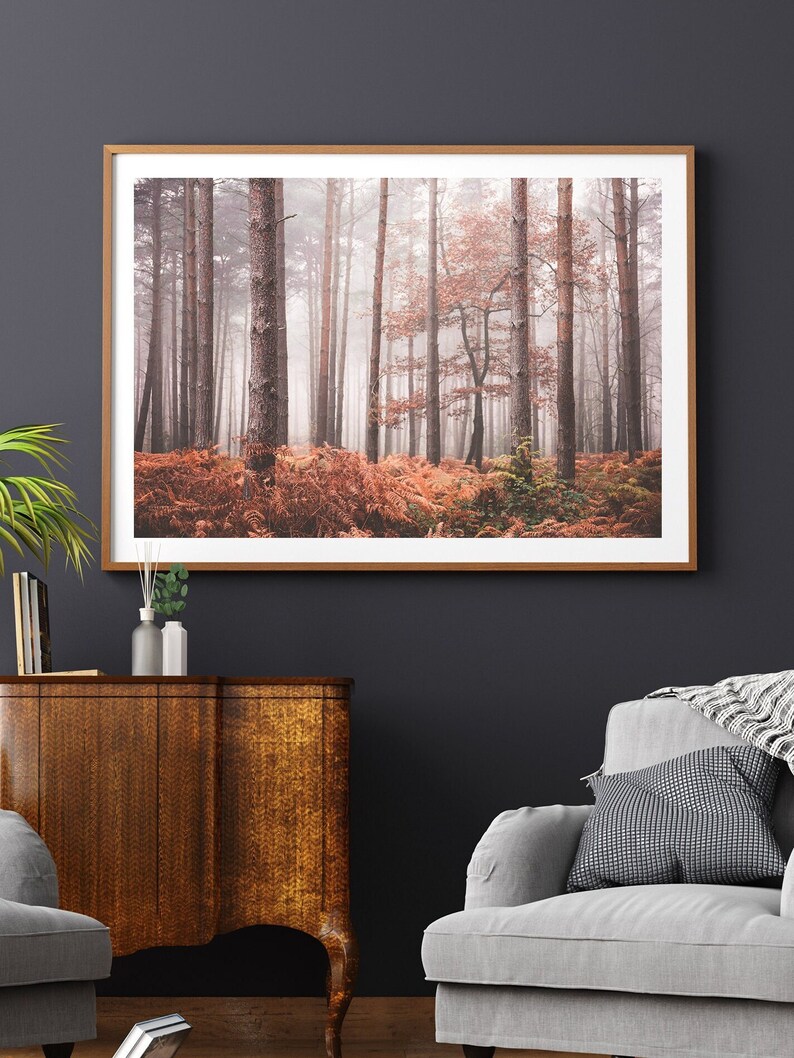 Tree Photography Wall Art, Foggy Autumn Woodland Landscape, Forest Wall Art, Botanical Wall Art, Living Room Print, Office Wall Art 画像 1