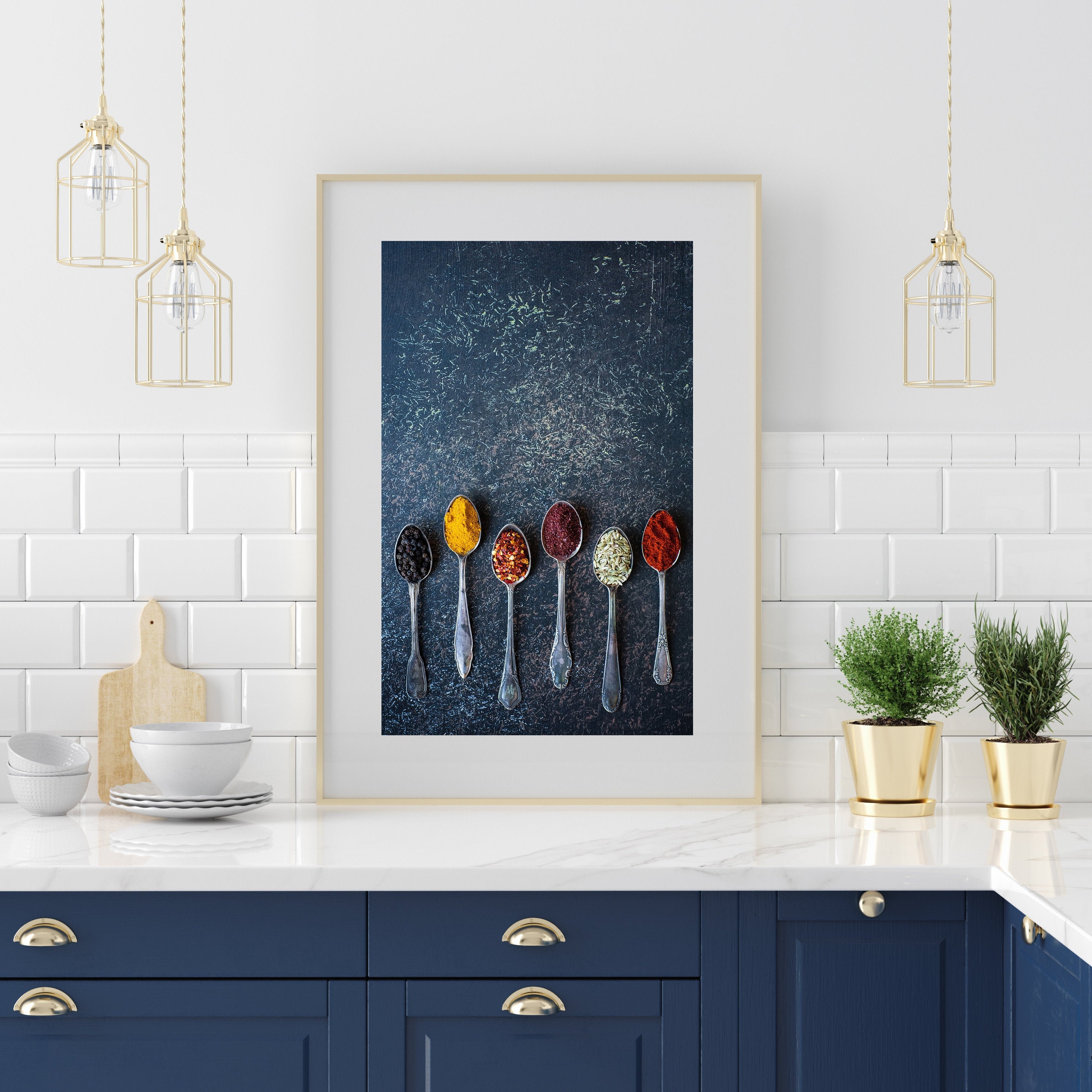 Kitchen Wall Decor, Spices, Spoons, Pantry Decor, Rustic Blue Kitchen Art,  Farmhouse Food Photography, Cafe Art, Quirky Kitchen Wall Print 