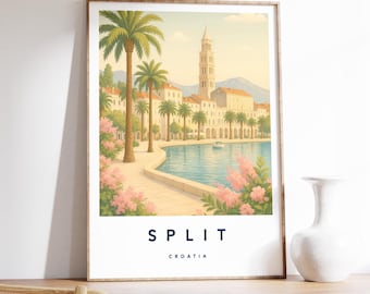 Split Croatia Illustration Print, Coastal Travel Art