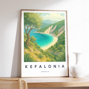 Impresión de ilustración de Cefalonia, póster de Cefalonia, arte mural de Grecia, impresión de viaje, impresión griega, decoración de viaje, impresión de viaje colorida, A4/A3/A2/A1