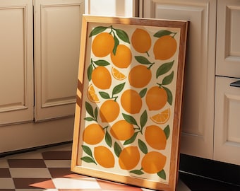 Oranges Kitchen Print, Watercolour Orange Art, Fruit Kitchen Poster, Kitchen Print, Fruit Wall Art, Orange Print, Cottagecore Illustration