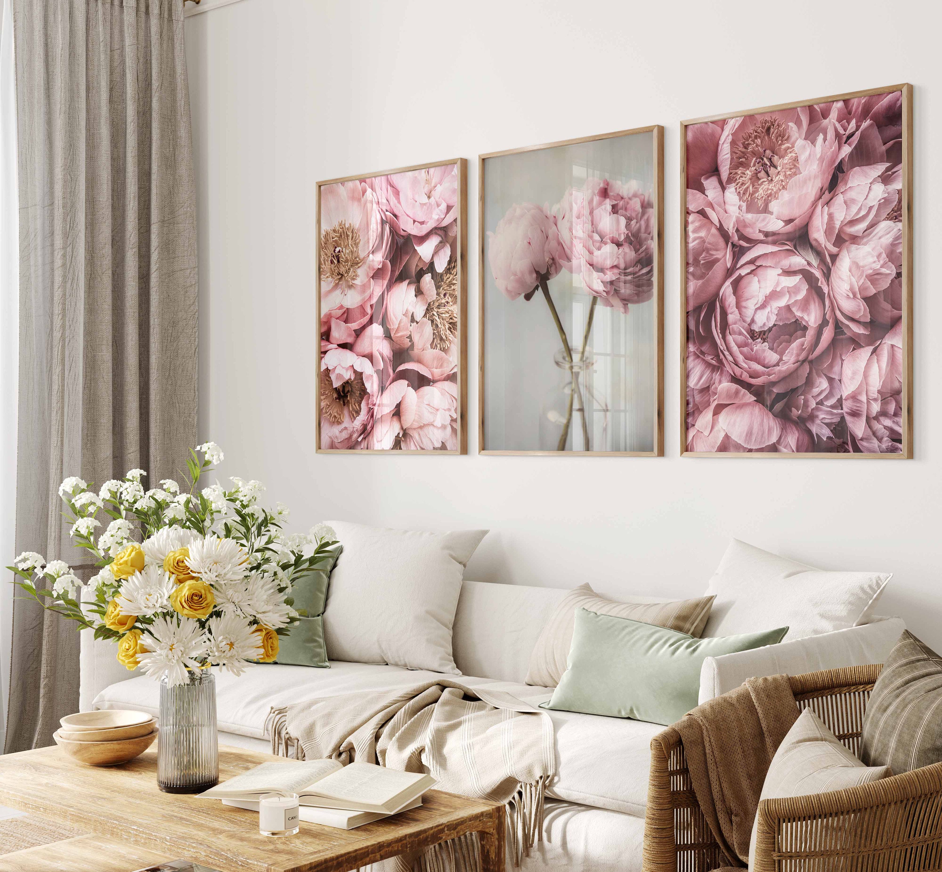 Pink Floral Print Set of 3, Pink Peonies Wall Art, Flower Prints ...