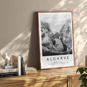 Algarve Portugal Travel Poster, Black and White Location Print, Coastal Wall Art, Portuguese Destination Photography, European Art image 9