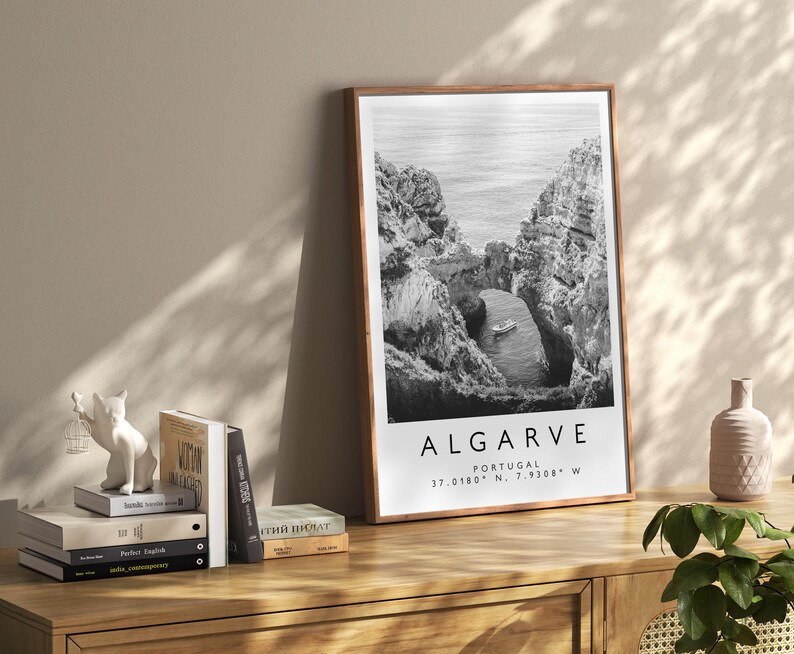 Algarve Portugal Travel Poster, Black and White Location Print, Coastal Wall Art, Portuguese Destination Photography, European Art image 9