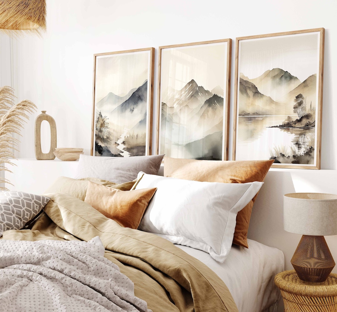 Large Beige Landscape Painting With Big Sky, Printable