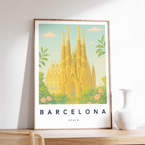 Impresión de ilustración de Barcelona, póster de Barcelona, arte mural de España, impresión de viaje, impresión de España, decoración de viaje, impresión de viaje colorida, A4/A3/A2/A1