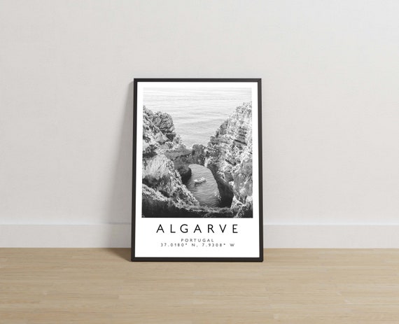 Algarve Portugal Travel Poster, Black and White Location Print, Coastal Wall Art, Portuguese Destination Photography, European Art