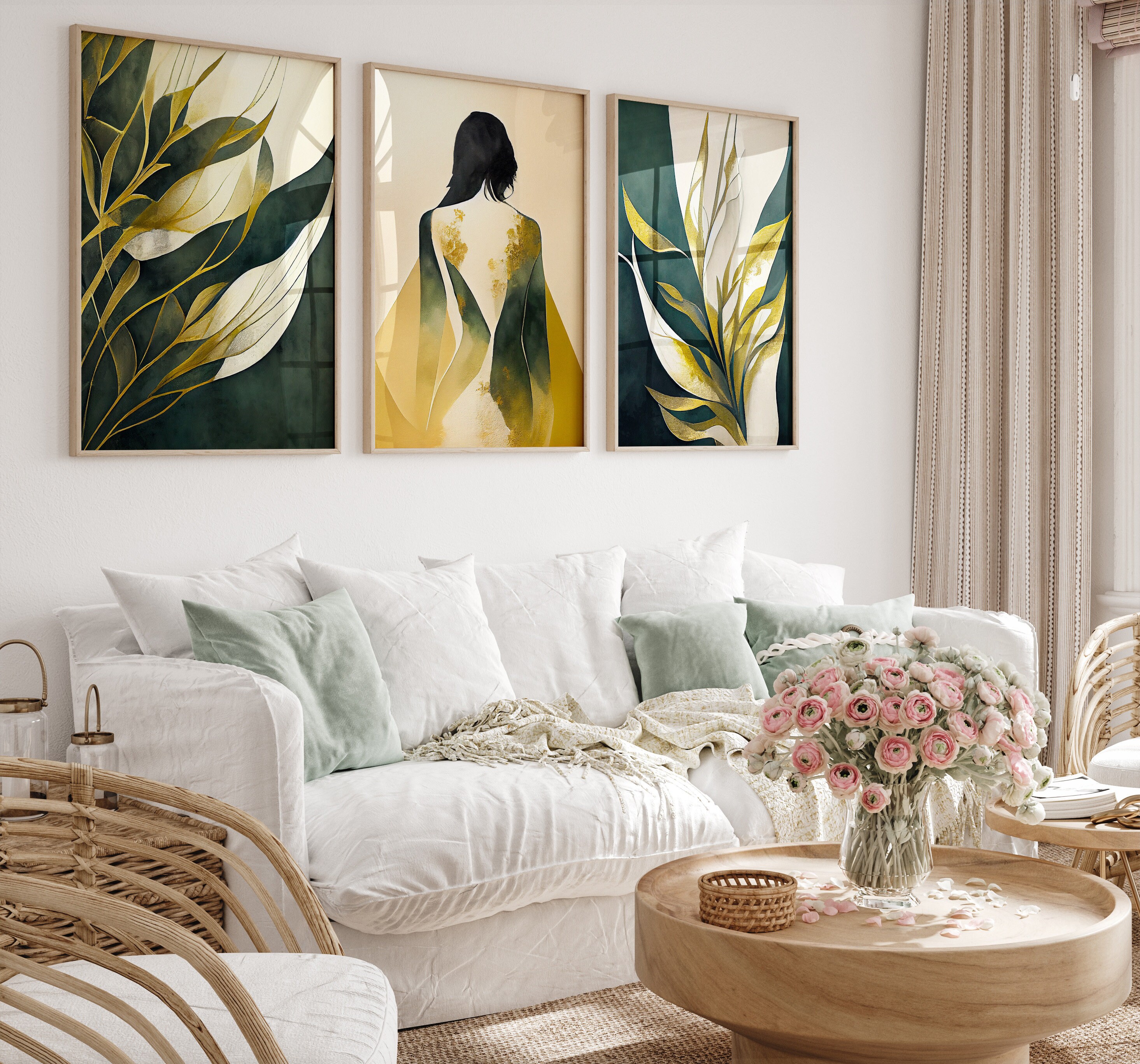 Artmyharbor 3-teilige Wandkunst – Botanischer Blumen & Schmetterling Druck, 30x40 Cm, Leinwand, Fertig Zum Aufhängen