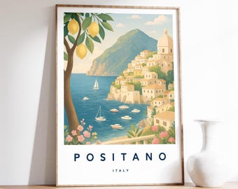 Positano Illustration Print, Positano Poster, Italian Wall Art, Travel Print, Italy Print, Travel Decor, Colourful Travel Print, A4/A3/A2/A1