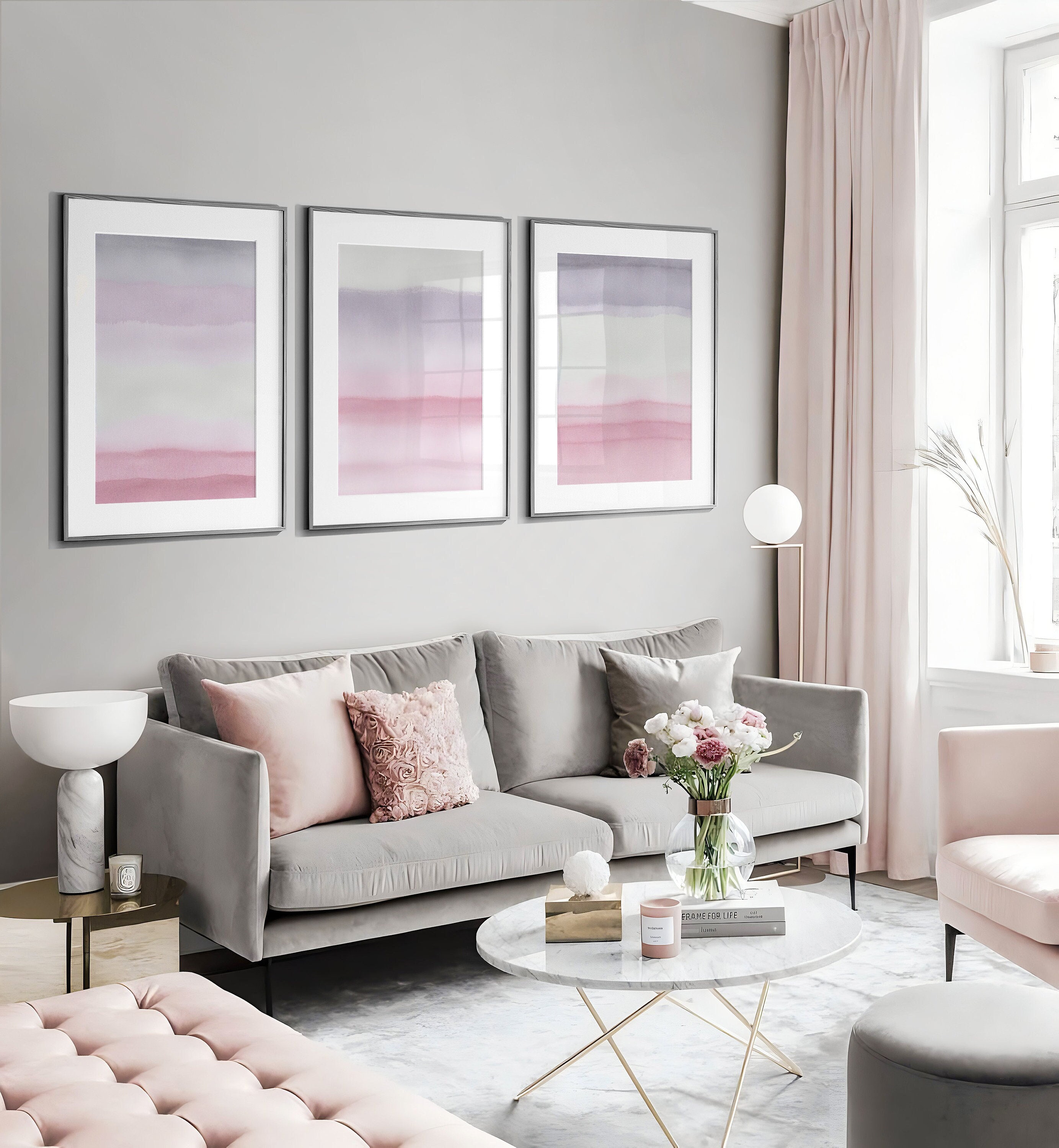 Set of 3 Abstract Pink Gradient Prints Watercolour Blush Pink