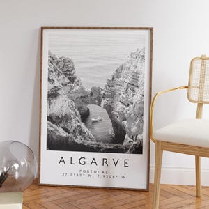 Algarve Portugal Travel Poster, Black and White Location Print, Coastal Wall Art, Portuguese Destination Photography, European Art image 5