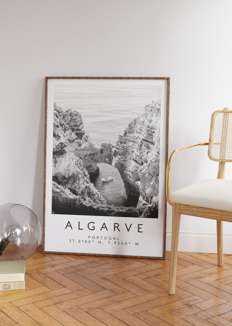 Algarve Portugal Travel Poster, Black and White Location Print, Coastal Wall Art, Portuguese Destination Photography, European Art image 5