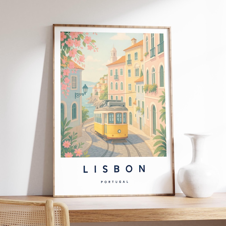 Lisbon Illustration Print, Lisbon Poster, Portugal Wall Art, Travel Print, Potuguese Print, Travel Decor, Colourful Travel Print,A4/A3/A2/A1 image 1