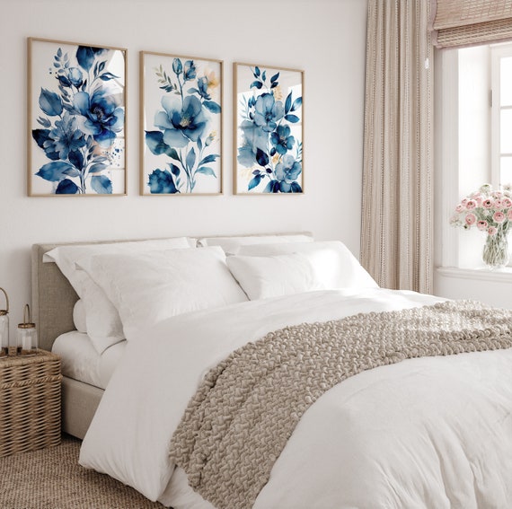Blue Flower Wall Art - Vintage Floral Decor - Botanical