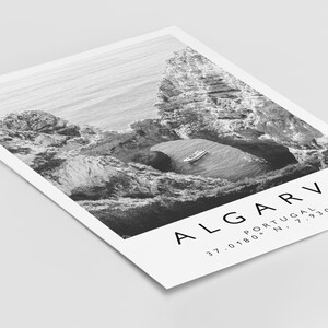 Algarve Portugal Travel Poster, Black and White Location Print, Coastal Wall Art, Portuguese Destination Photography, European Art image 4