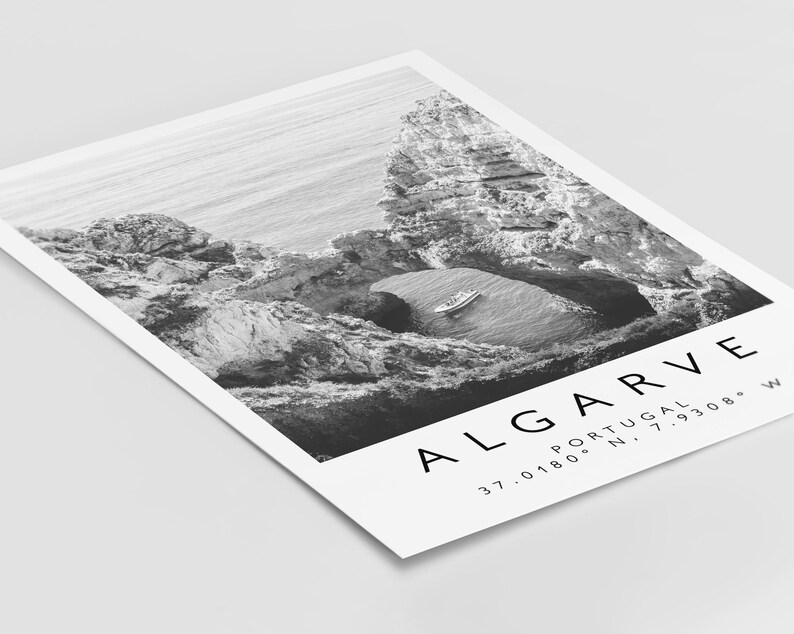 Algarve Portugal Travel Poster, Black and White Location Print, Coastal Wall Art, Portuguese Destination Photography, European Art image 4