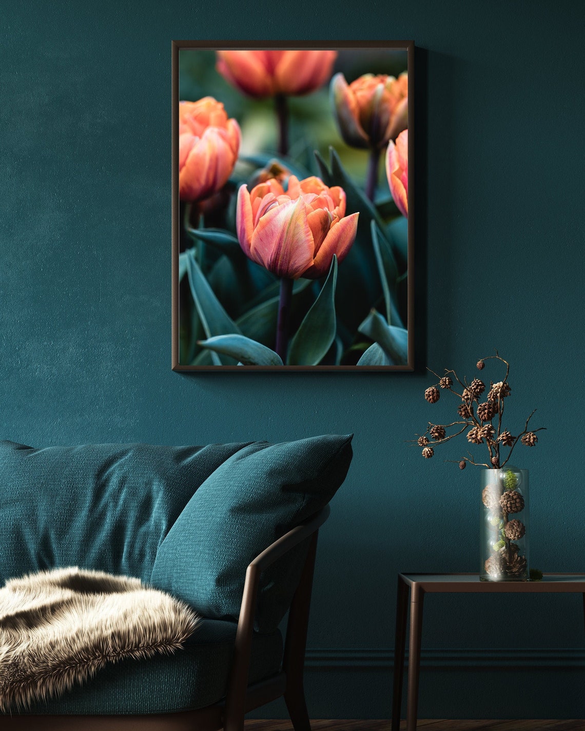 Teal Orange Wall Art Tulips Photography Print Floral Wall | Etsy