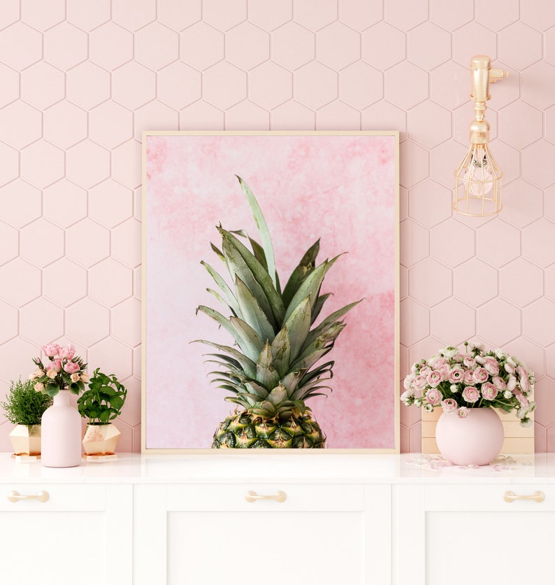 Pineapple Pink Wall Art, Tropical Print, Pineapple Poster, Pineapple Art, Wall Art, Minimalist, Contemporary Print, Food Photography image 2