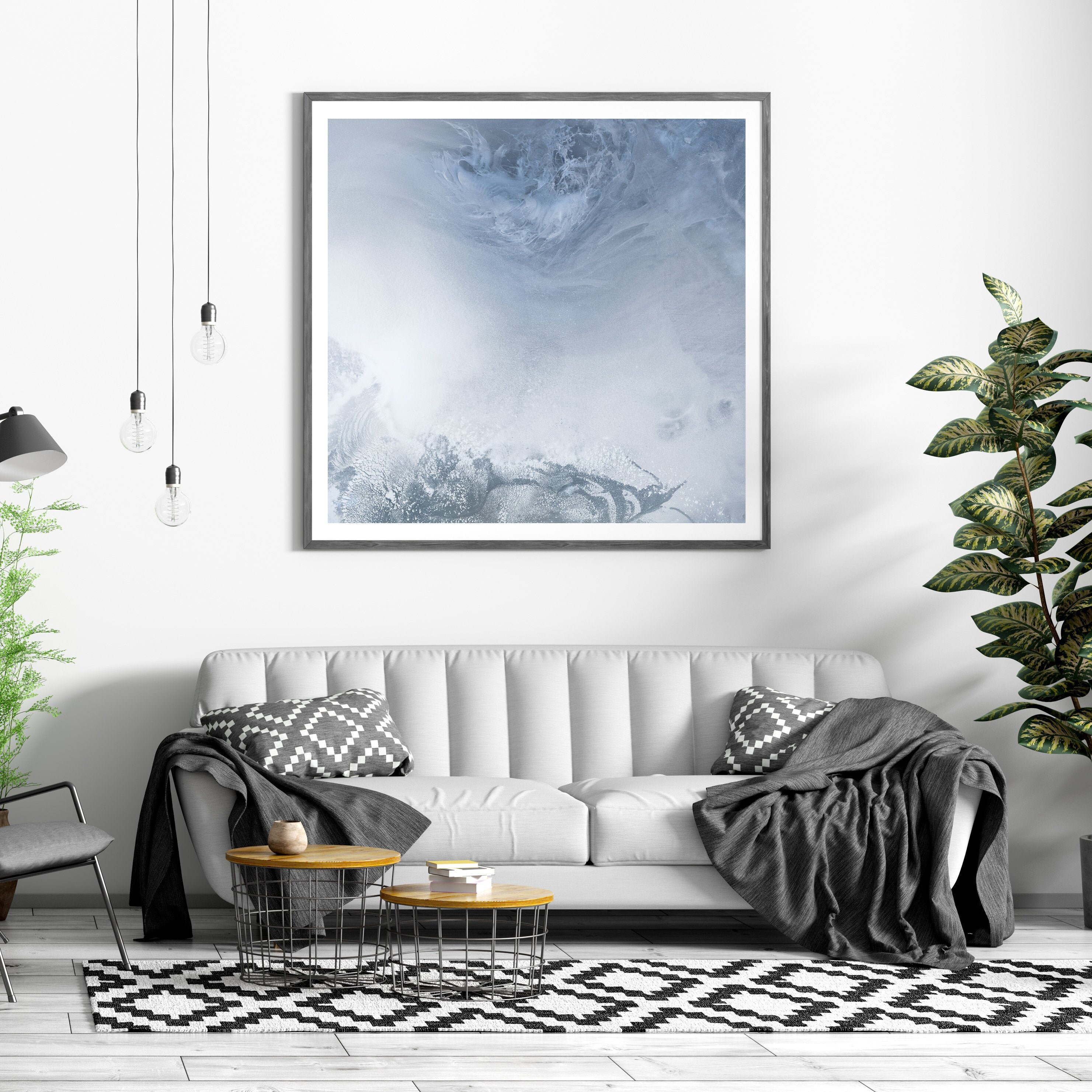 Light Blue Abstract Print Square Abstract Wall Art Light Etsy