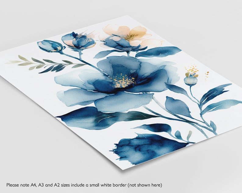 Set of 3 Blue Flower Prints, Watercolour Wall Art, Botanical Wall Art ...
