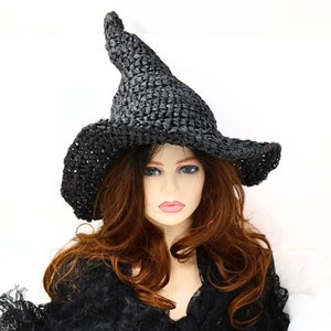 Raffia Summer Straw Witch Hat, Witches of Summer Witch Hat, Adult Black Paper Ribbon Witch Hat, Straw Witch Hat, Warm Weather Witch Hat