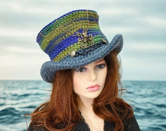 Colorful Octopus Top Hat, Festival Cosplay, Whimsical Crochet, Witch Wizard Steampunk Pirate, Rock Band, Goth Hat, Renfaire Costume