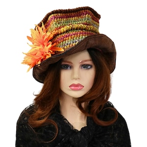 Fall Fae Festival Hat, Mum Flower Top Hat, Crochet Top Hat, Funky Rustic Vibes, Rock Band Costume Hat, Music Concert Hat, Fun Boho Style